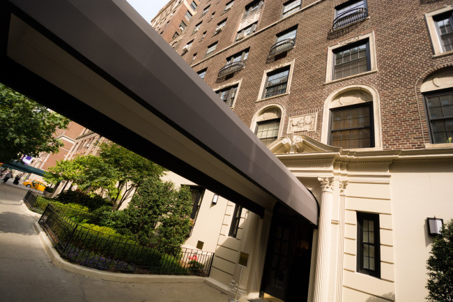 Entrance to apartment building in the borough of Manhattan in New York City.