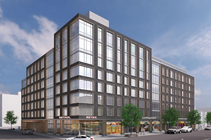 A rendering of the eight-story building at 210 Clarkson Avenue in Prospect Lefferts Gardens, Brooklyn.