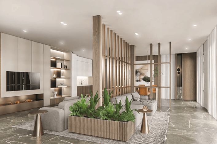 A rendering of the lobby at 375 Dean Street.