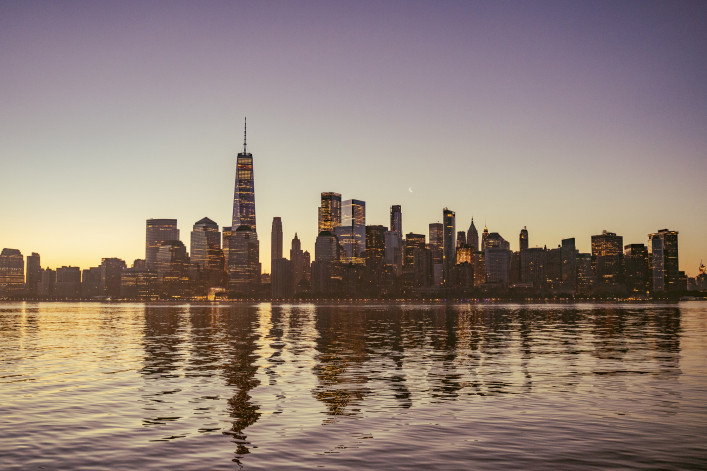 New York city skyline at sunrise