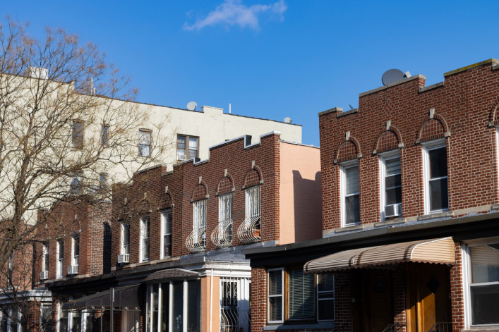 Brick row houses in Queens, NY