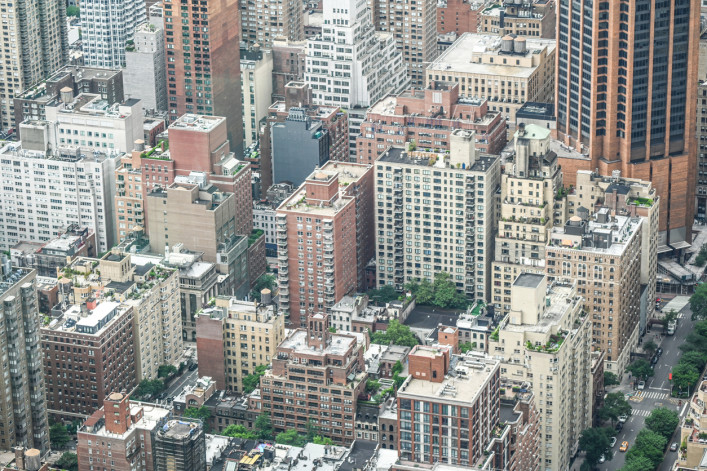 Elevated view of Manhattan apartment buildings