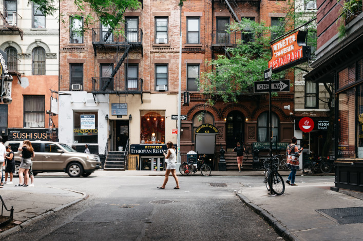 Stores and business in MacDougal Street in Greenwich Village. It has been called the most colorful and magnetic venue for tourists in the Village