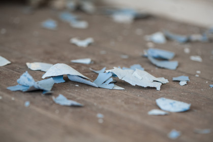 paint chips on hardwood floor