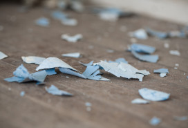 paint chips on hardwood floor