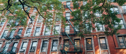 NYC apartment building red brick facades