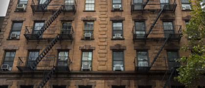 Fire escapes on a New York City apartment building