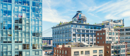 Condo buildings in the Dumbo district of Brooklyn, New York City, USA on a sunny day