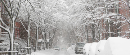 Snow Storm Brooklyn New York City Street stock photo