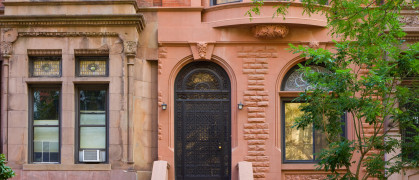 Typical Brownstone Row House, New York City stock photo