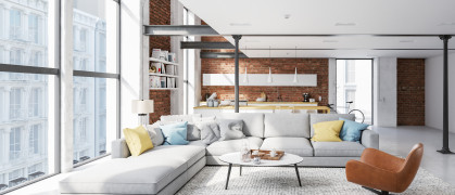 New modern city loft apartment. 3d rendering stock photo