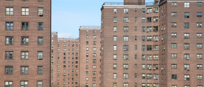 Row of apartments in housing project on Manhattan's Lower East Side, New York City, New York, USA.