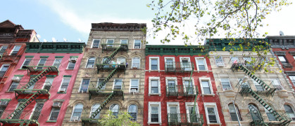 Bright, colorful apartment buildings in Chinatown/Lower East Side of Manhattan, NYC