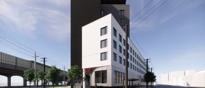 A rendering of the eight-story building in Edgemere, Queens