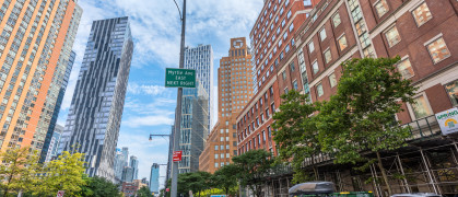 Flatbush Avenue, Brooklyn, with modern apartment buildings