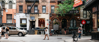 Stores and business in MacDougal Street in Greenwich Village. It has been called the most colorful and magnetic venue for tourists in the Village